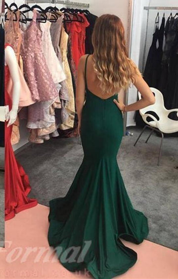 Green Mermaid Spaghetti Straps Satin Evening Formal Dress JTA9421