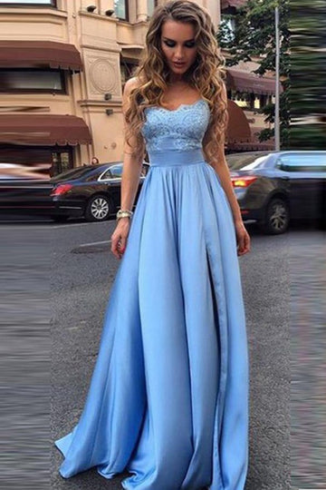 Lace Sweetheart A Line Light Blue Prom Dress JTA9451