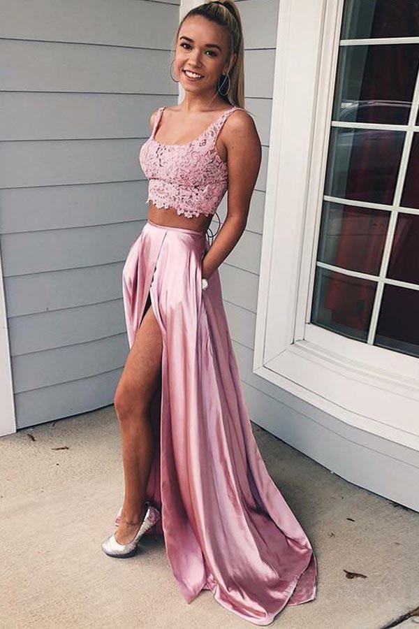 Bodycon Piece Dress Lace Prom Two Pieces 2018 Two Pieces Lace Long Prom Dresses, Lace Evening Bodycon Piece Dress Lace Prom Two Pieces 2018 Two Pieces Lace Long Prom Dresses, Lace Evening