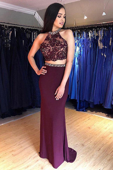 Two Piece Grape Mermaid Prom Dress JTA9781