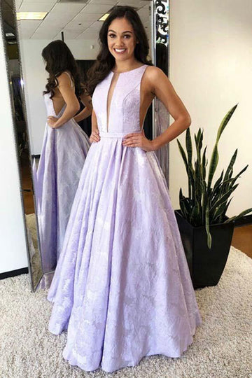 A Line Lilac Printed Prom Dress JTA9861
