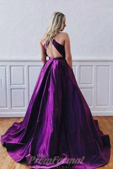 A Line Purple Satin Straps Prom Dress JTA9871
