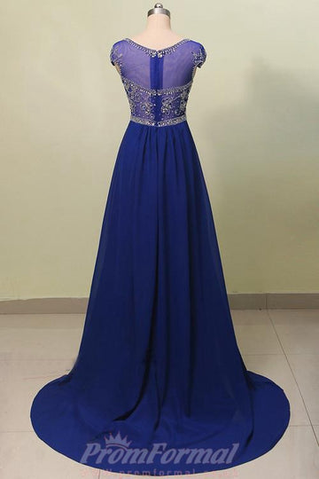Chiffon Royal Blue Beading Prom Dress JTB2071