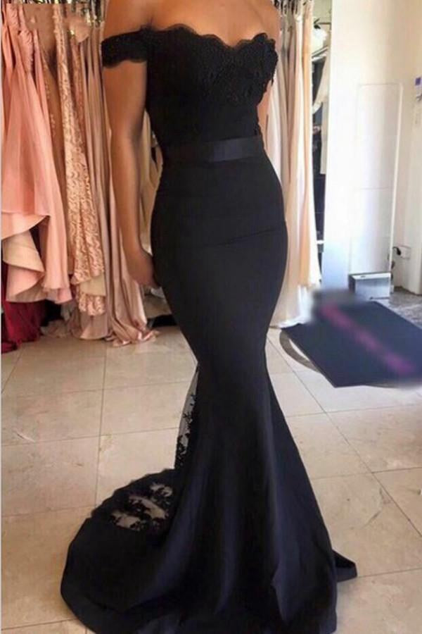 Mermaid Off The Shoulder Black Evening Dress JTB2301 Mermaid Off The Shoulder Black Evening Dress JTB2301