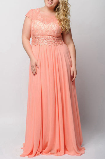 MMBD072 Short Sleeve Coral Plus Size Mother Of The Bride Dress