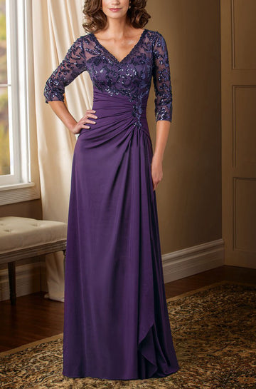 MMBD081 Grape Half Sleeve Plus Size Mother Of The Bride Dress