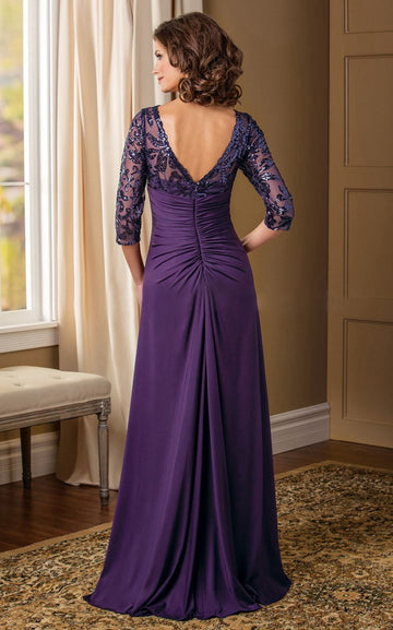 MMBD081 Grape Half Sleeve Plus Size Mother Of The Bride Dress