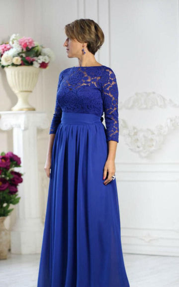 MMBD084 Royal Blue Long Sleeve Plus Size Mother Of The Bride Dress