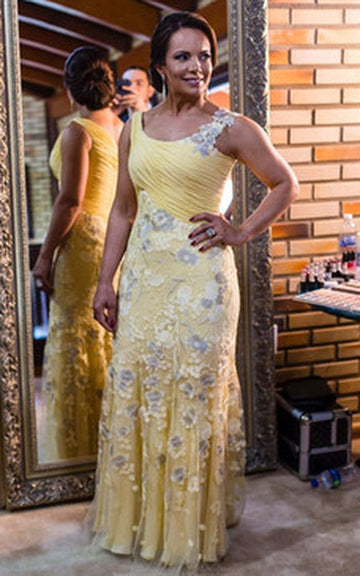 MMBD086 Yellow Lace Plus Size Mother Of The Bride Dress