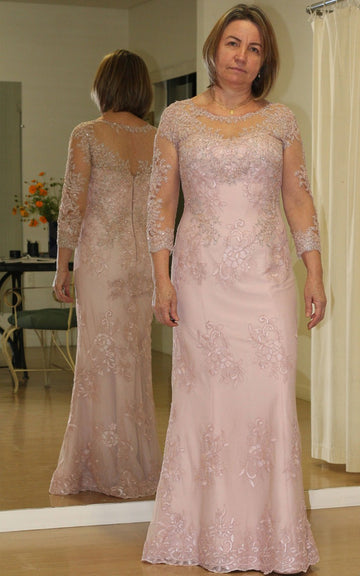 MMBD089 Long Sleeve Lace Satin Mermaid Plus Size Mother Of The Bride Dress