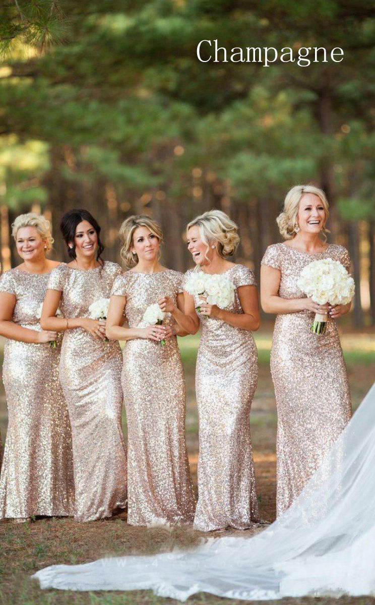 Mermaid Open Back Sparkly Gold Sequins Bridesmaid Dress with Short Sle Mermaid Open Back Sparkly Gold Sequins Bridesmaid Dress with Short Sle