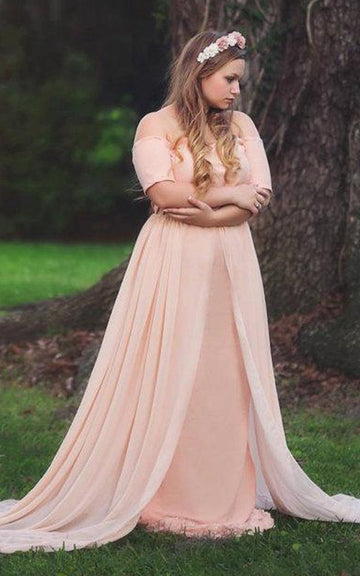 PPBD052 Pink Off The Shoulder BOHO Country Plus Size Bridesmaid Dress