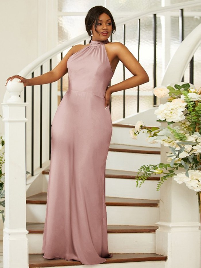 PPBD055 Dusty Rose Halter BOHO Plus Size Bridesmaid Dress PPBD055 Dusty Rose Halter BOHO Plus Size Bridesmaid Dress
