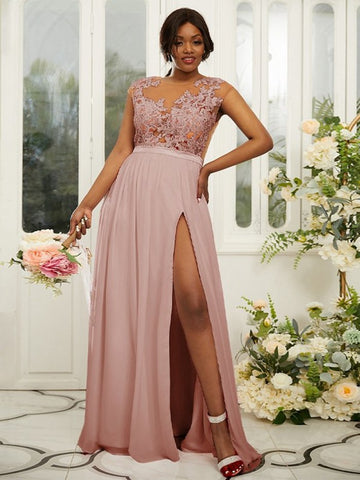 PPBD056 Dusty Rose Plus Size Bridesmaid Dress with Split