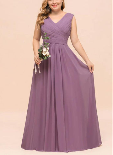 PPBD062 Purple V Neck Plus Size Bridesmaid Dress
