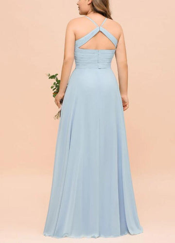 PPBD068 Light Blue Straps Plus Size Bridesmaid Dress