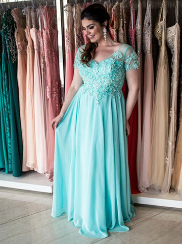 Short Sleeve Turquoise Plus Size Bridesmaid Dress PSD106