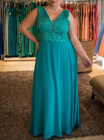 V-neck Dark Turquoise Plus Size Bridesmaid Dress PSD116