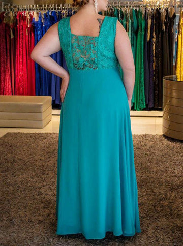 V-neck Dark Turquoise Plus Size Bridesmaid Dress PSD116