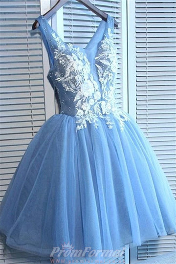 Blue V Neck Short Homecoming Dress REAL004