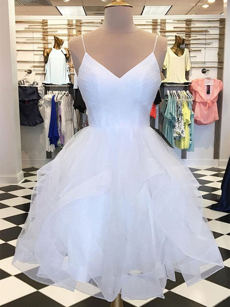 white short prom dresses uk Simple White A-Line Off-the-Shoulder Short Prom Dress with Pleats DTH394 DressTok.co.uk