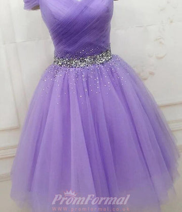 Lilac Off The Shoulder Short Purple Prom Dress REAL007