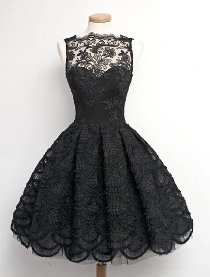Short Black Teen Lace Prom Dress REAL010 Short Black Teen Lace Prom Dress REAL010