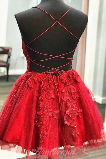 Red Lace Short Junior Homecoming Dress REAL014