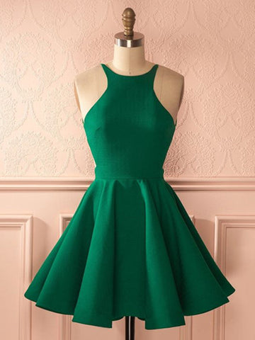 Round Neck Short Green Prom Dress REAL019