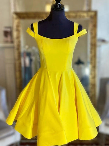 Off the Shoulder Short Junior Yellow Prom Dress REAL031