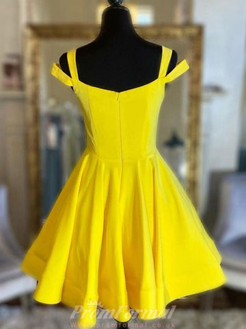 Off the Shoulder Short Junior Yellow Prom Dress REAL031