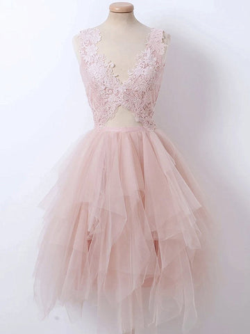 Short V Neck Pink Junior Prom Dress REAL033