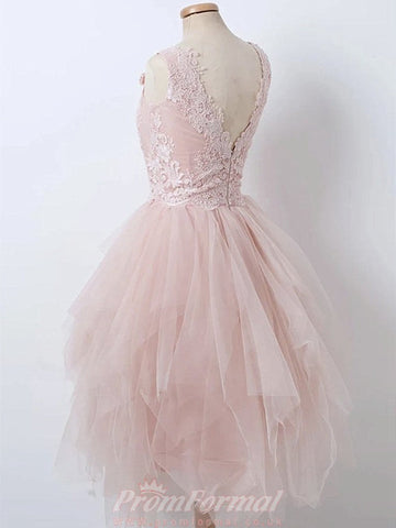 Short V Neck Pink Junior Prom Dress REAL033
