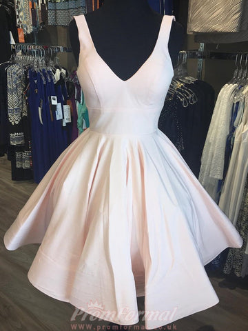 Short V Neck Light Pink Junior Prom Dress REAL034