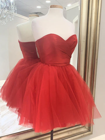 Sweetheart Simple Short Red Prom Dress REAL035