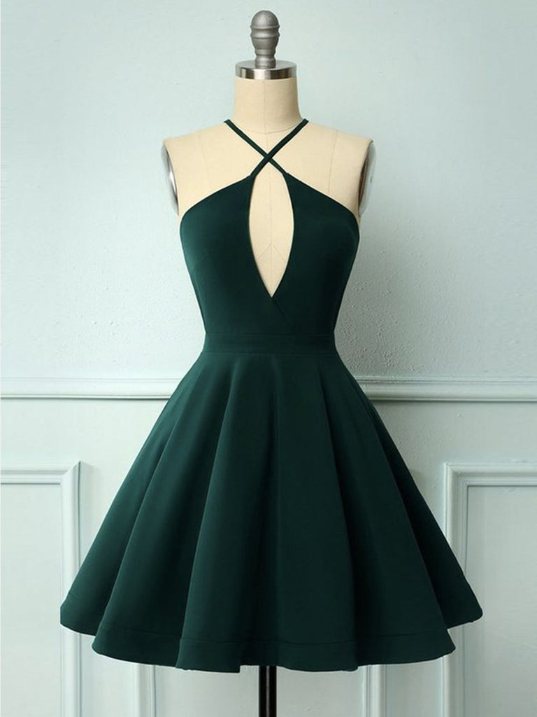 Halter Junior Short Dark Green Prom Dress REAL036 Halter Junior Short Dark Green Prom Dress REAL036
