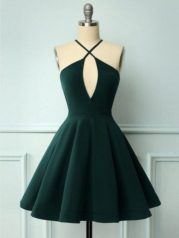 Halter Junior Short Dark Green Prom Dress REAL036