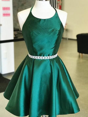 Halter Teen Short Emerald Green Prom Dress REAL039