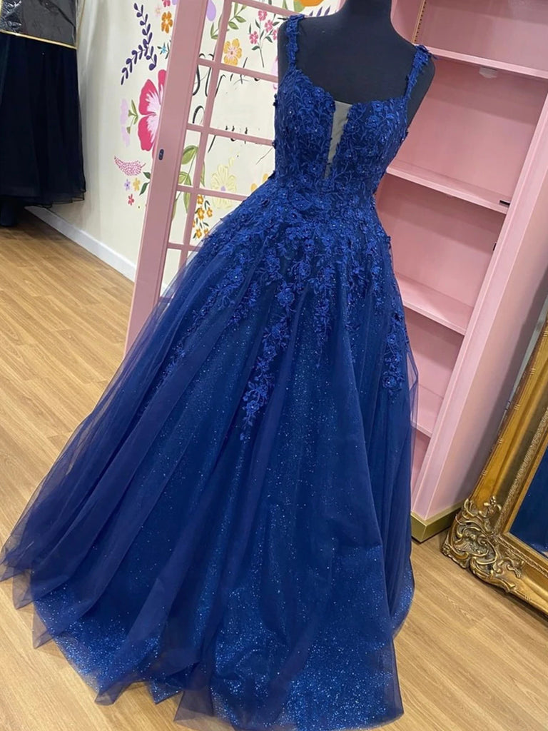 Princess Dark Blue Wedding Dress Glitter Blue Off The Shoulder