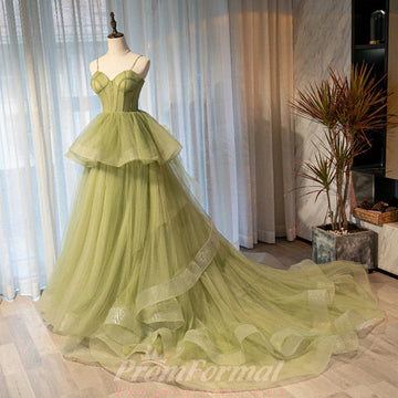 Sweetheart Straps Sage Green Prom Dress REALS045
