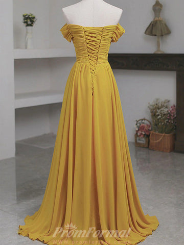 Off the Shoulder Peru Yellow Chiffon Prom Dress REALS047