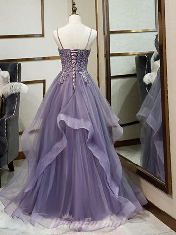 V Neck Lace Prom Dress REALS056