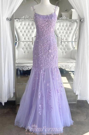 Purple Mermaid Lace Long Prom Dress REALS057
