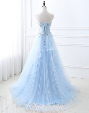 Sweetheart Blue Lace Prom Dress REALS075