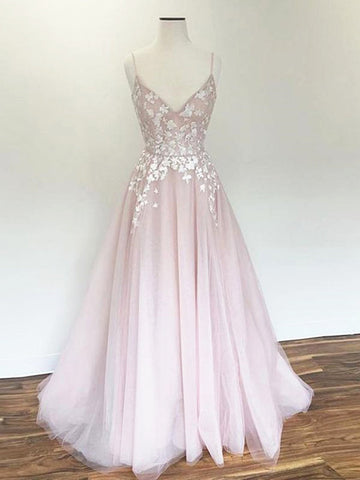 Princess Pink Long Lace Floral Formal Evening Dress REALS090