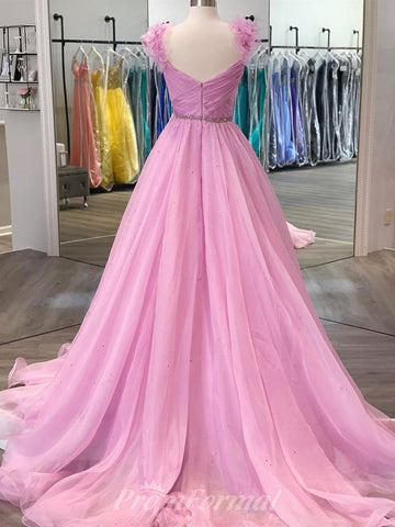 Princess Pink Floral Long Prom Dress REALS105