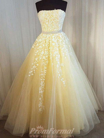 Princess Yellow Lace Prom Dress REALS108