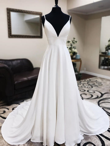 A Line V Neck White Prom Dress REALS109