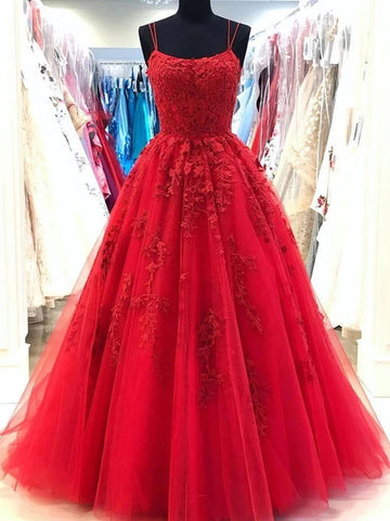Princess Straps Red Lace Prom Dress REALS112
