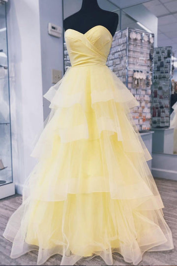 Yellow Layers Formal Graduation Evening Dress REALS124